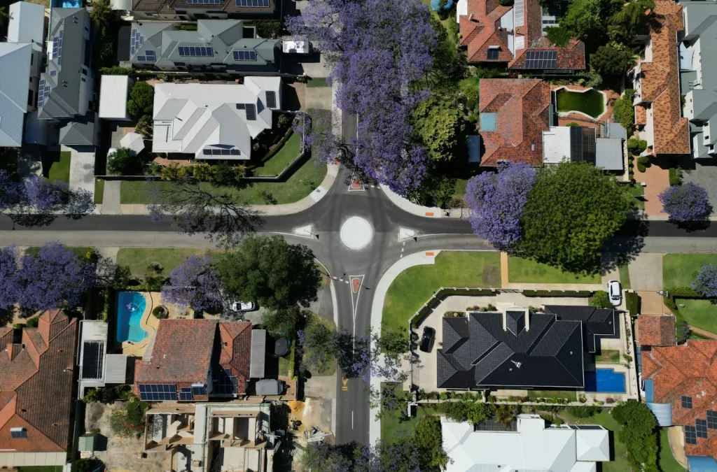 Top-down view of a Perth suburb, showing potential investment properties