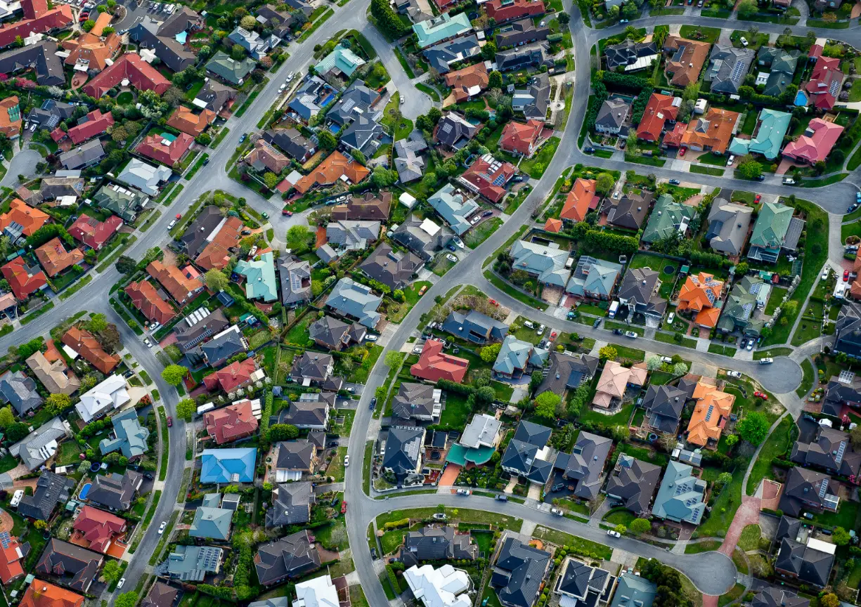 Top view of Perth property market showing houses and streets for aspiring first-home buyers.